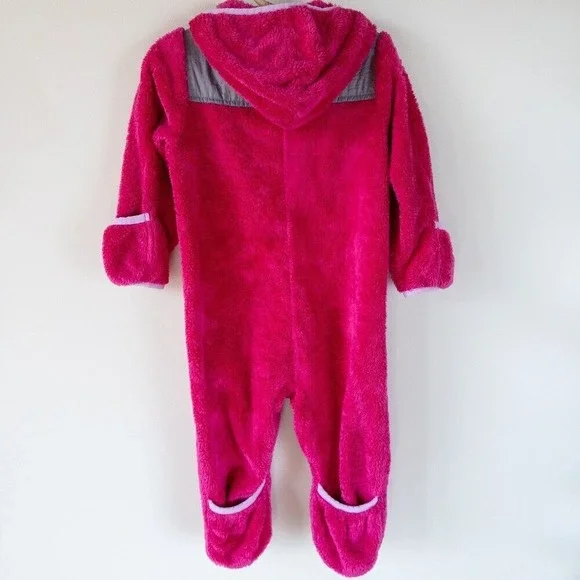 The North Face Fuzzy Fleece Oso One Piece Jumpsuit Hooded Pink Baby Size 12-18M - Picture 4 of 12